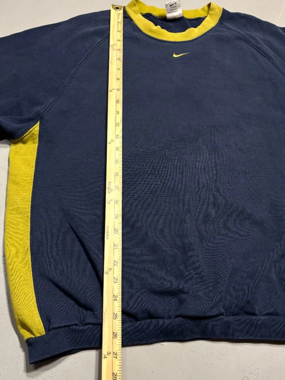 Nike Vintage 90s Colorblock Crewneck Sweatshirt, Navy/Chartreuse, Made in USA